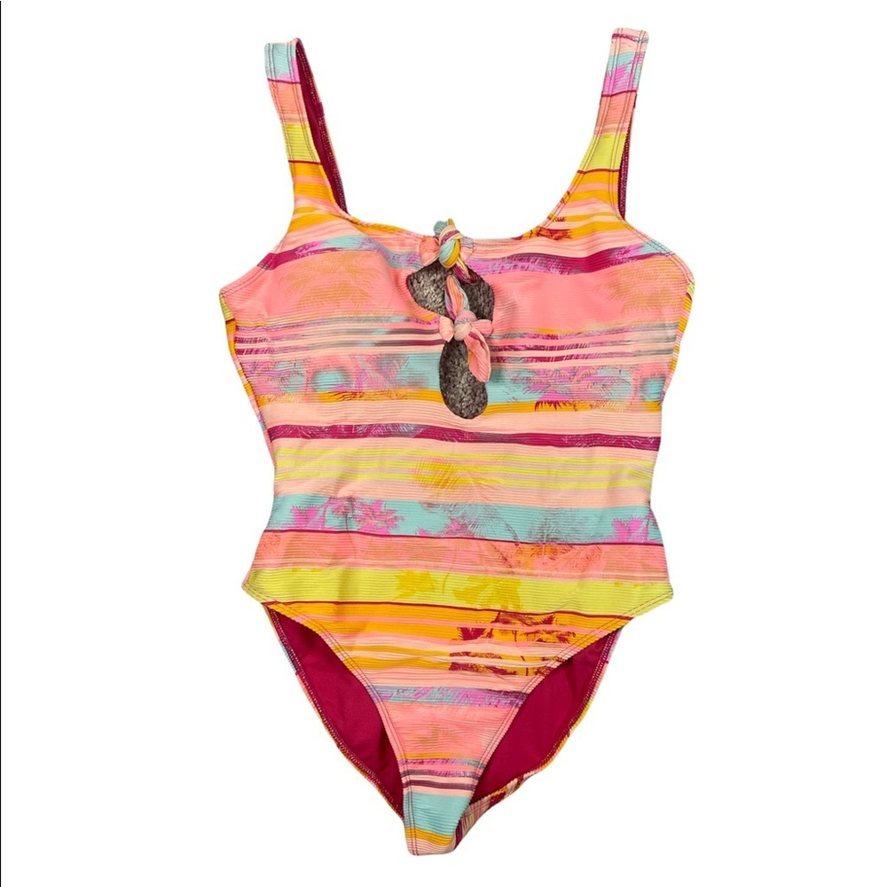 Decree Neon Palm Tree Tie One Piece Swimsuit